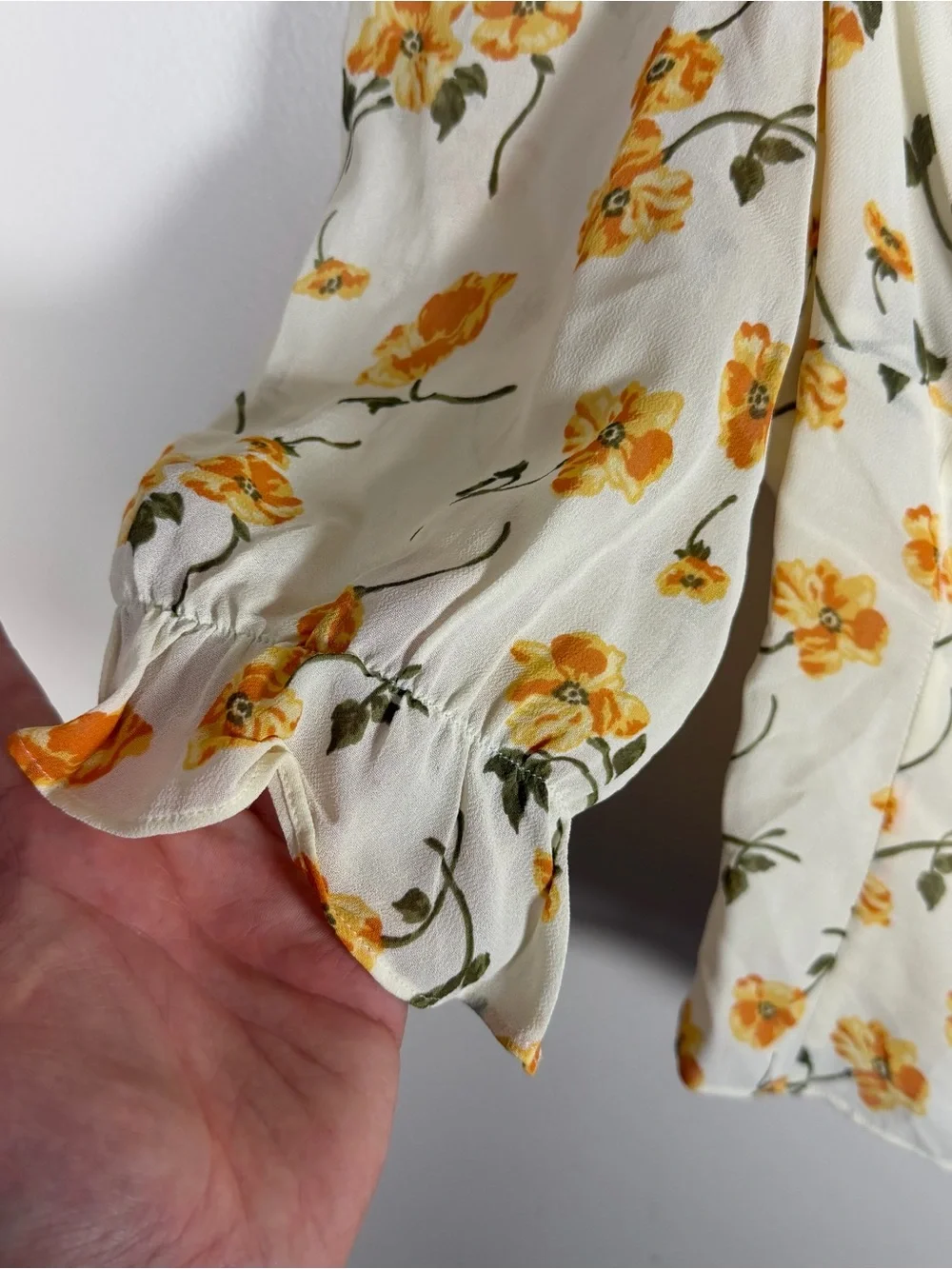 Reformation Georgia Square Neck Top White Floral Size 6 Puff Sleeve Boho Summer